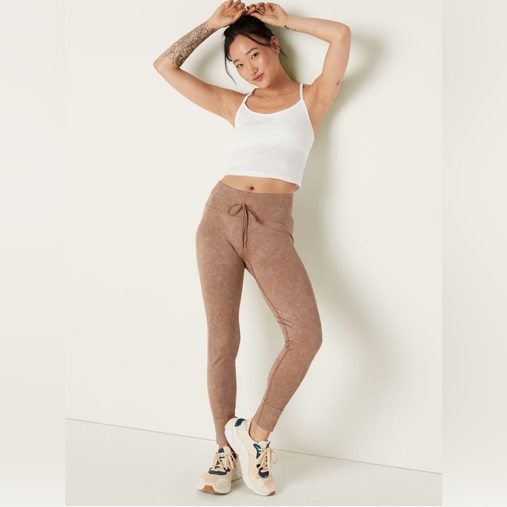 Victoria's Secret Leggings EUC High Waist Tan Jogger Full Length PINK Ri…